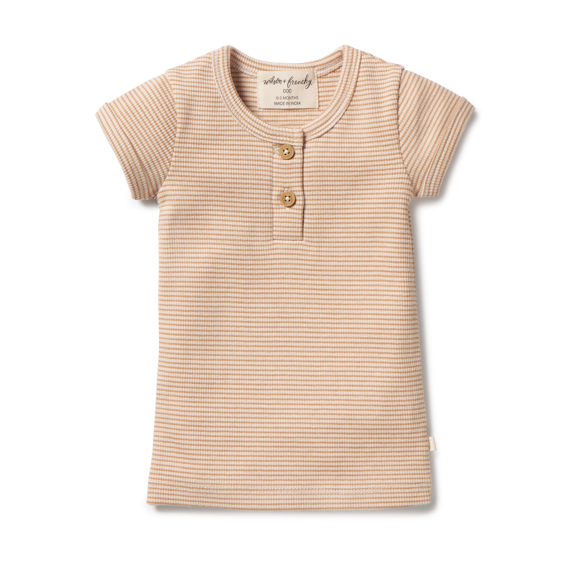 Wilson & Frenchy - Organic Stripe Rib Henley Tee - Toffee