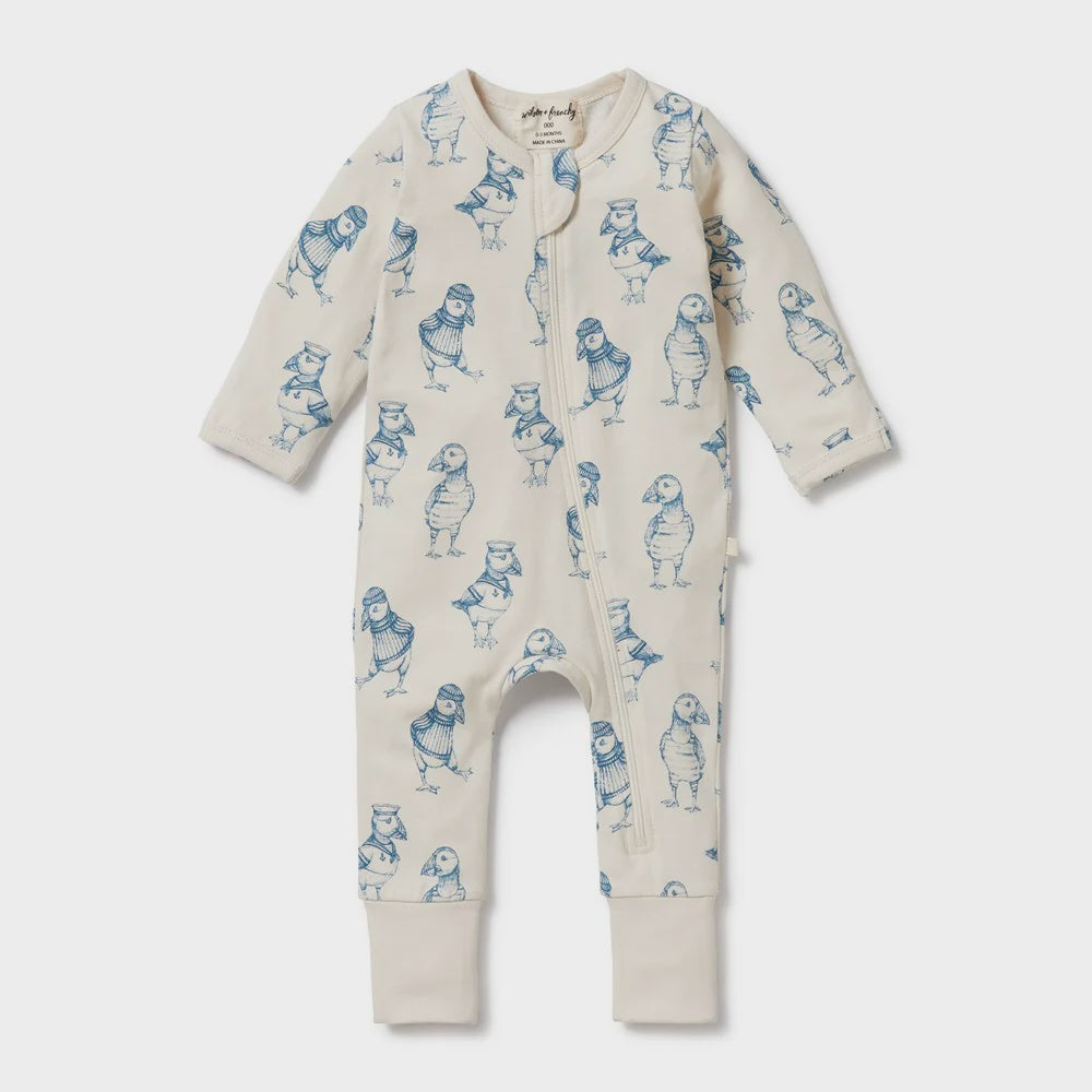 Wilson & Frenchy - Petit Puffin Organic Zipsuit with Feet
