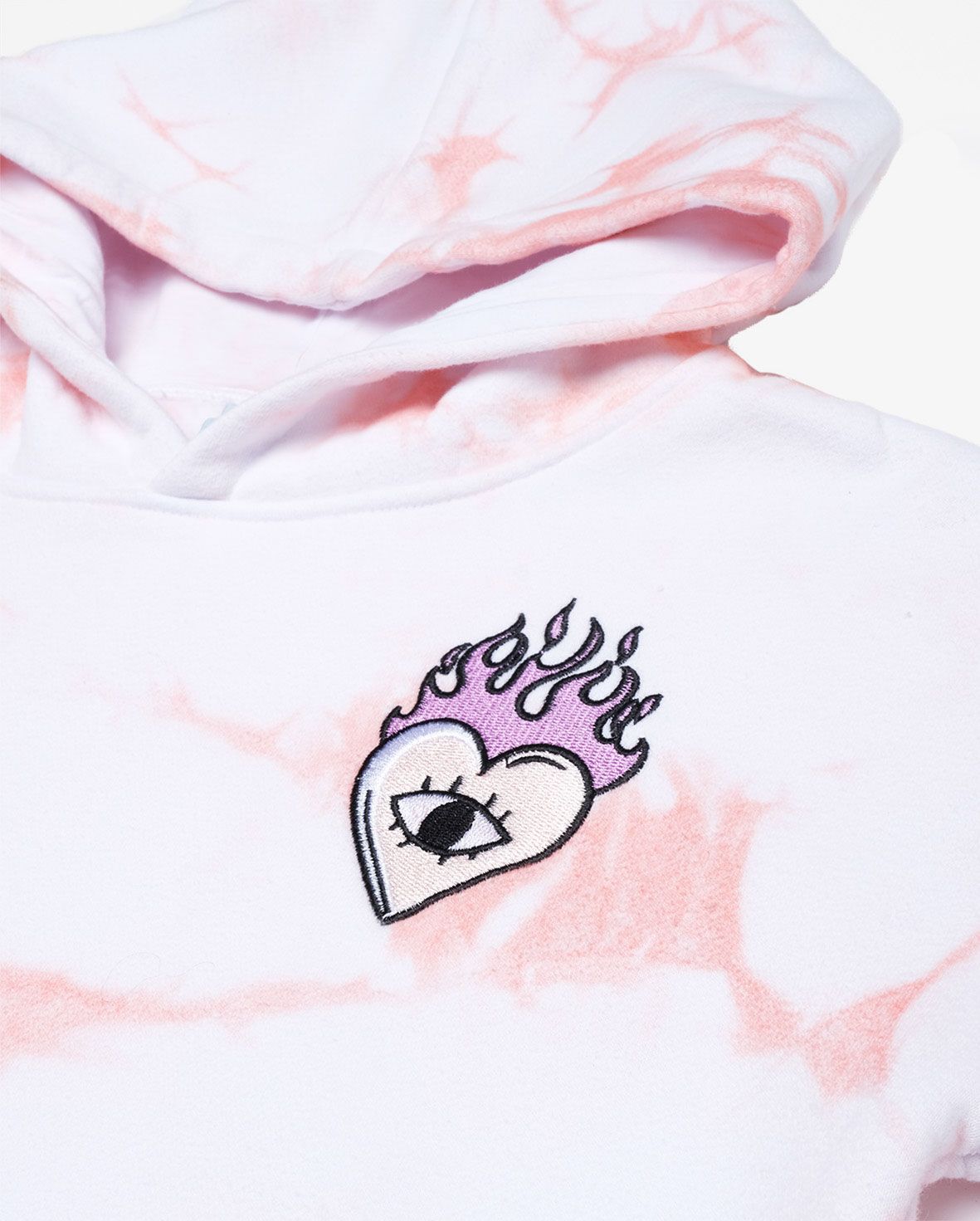 The Girl Club - GRLFRND Flame Heart - Crop Fleece Hood - Pink Tie Dye