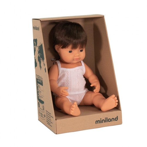 Miniland - Baby Doll - Caucasian Boy  - Brunette 38cm