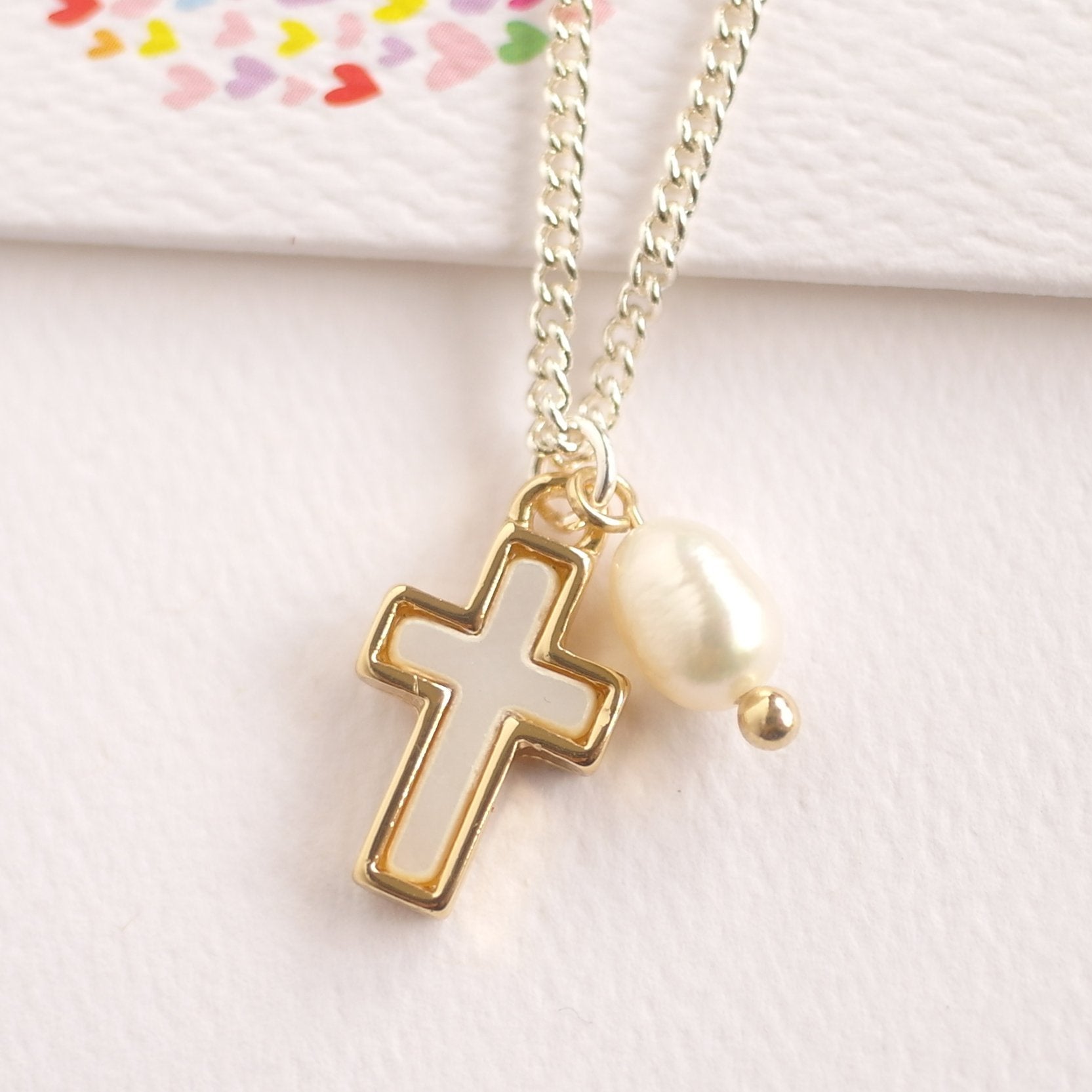 Lauren Hinkley - Mother of Pearl Cross Necklace with Fresh Water Pearl